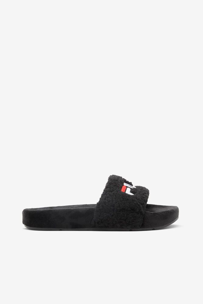 Fila Sandals Fuzzy Drifter Womens Black - India MCB-840312